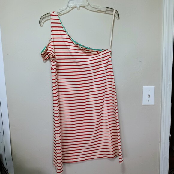 Maeve Marketa NWT Anthropologie one shoulder red striped dress sz M - Picture 5 of 13